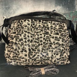 Cheetah Sequin Zip Top Italian Shoulderbag,NWT